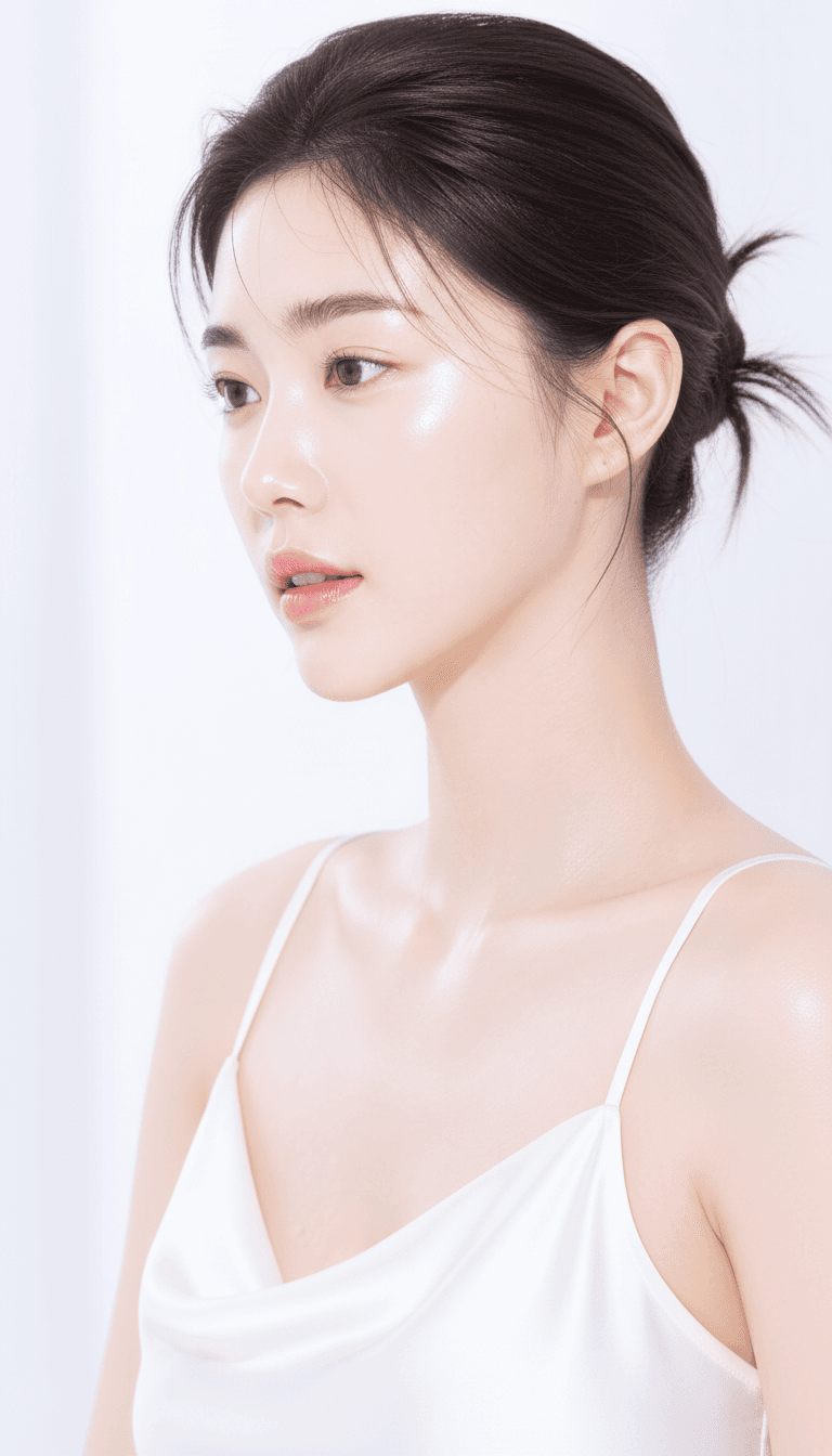 동일한 AI 뷰티 모델의 왼쪽 측면 이미지
